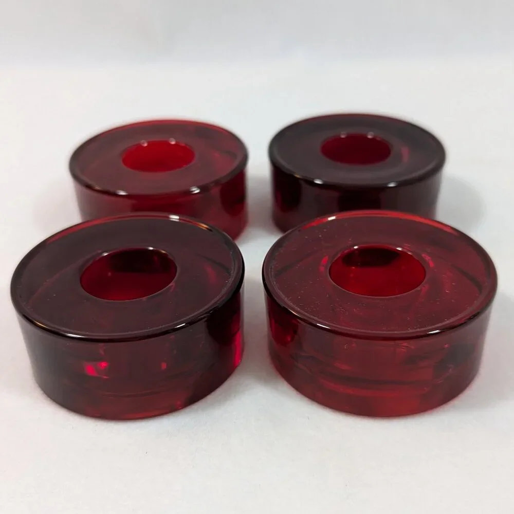 Crate & Barrel Red Glass Taper Candle Holder Set of 4 379-808 NWT